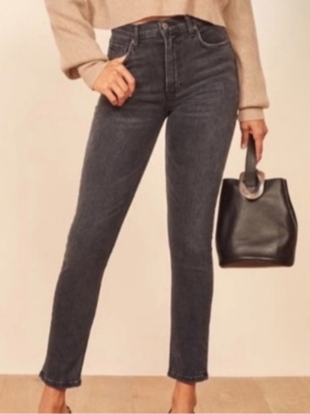 Reformation Women’s High & Skinny Crop Jeans in Dark Avalon Wash